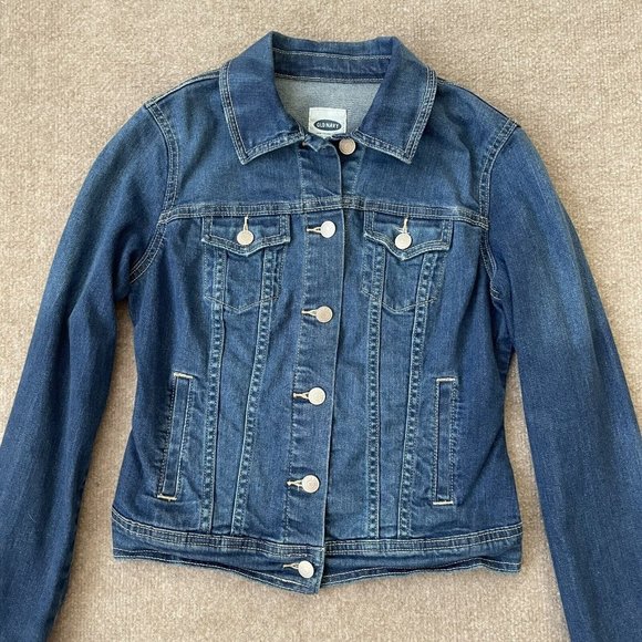 Old Navy Denim Jacket Womens XS Blue Jean Stretch Trucker Western Casual Short - Picture 2 of 9